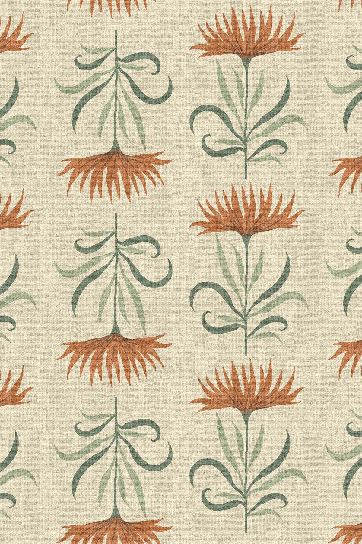 Close-up of the rust thistle and ribbon pattern repeat