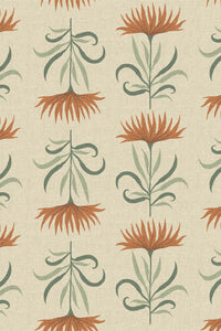 Close-up of the rust thistle and ribbon pattern repeat