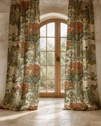 Two long rust wildflower meadow curtain panels