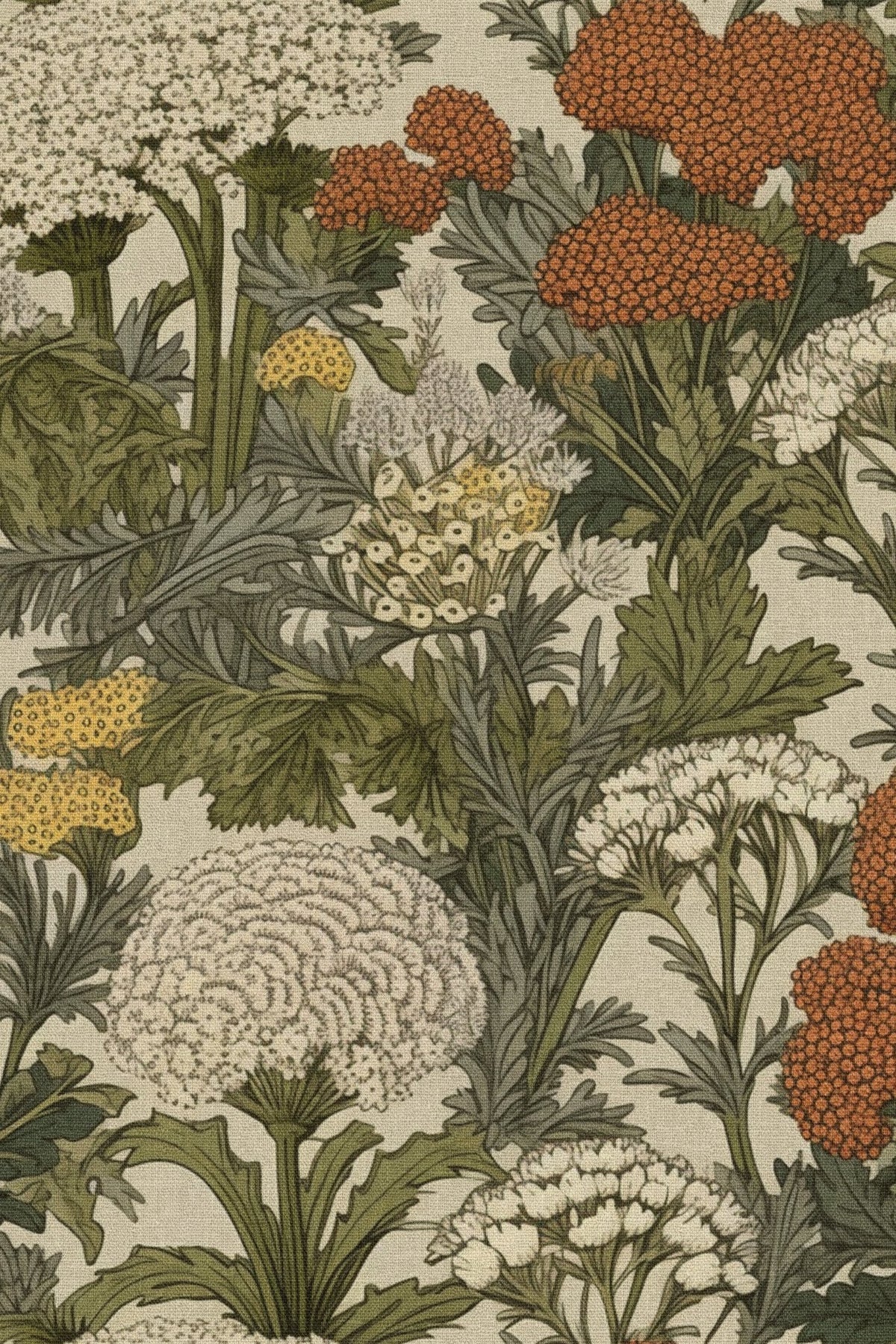 Close-up of the rust wildflower meadow pattern repeat