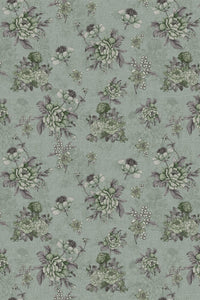 Close-up of the sage blue vintage rose pattern repeat