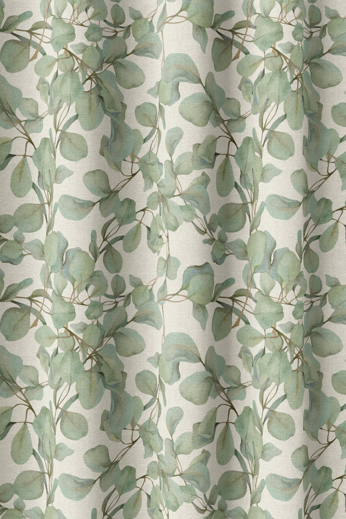 Flat view of the sage eucalyptus leaf print