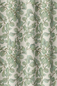 Flat view of the sage eucalyptus leaf print