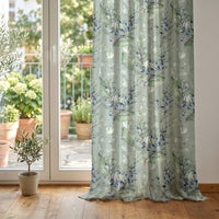 Sage green lavender sprig curtain at glass patio doors