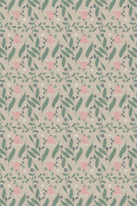 Close-up of the sage and pink ditsy floral pattern repeat