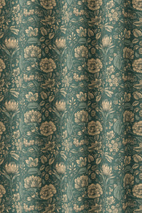 Flat view of the teal arts and crafts floral print
