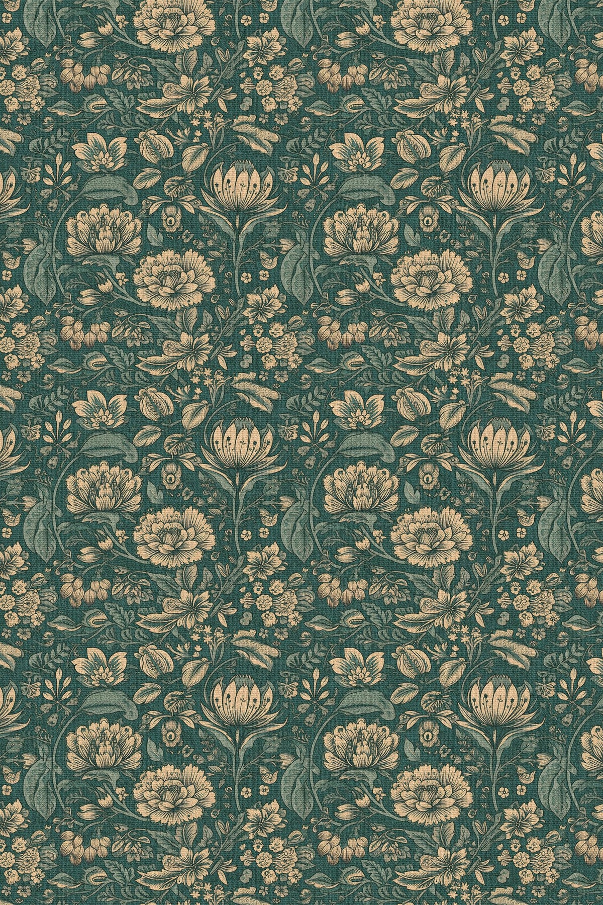 Close-up of the teal arts and crafts floral pattern repeat