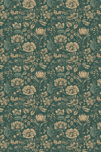 Close-up of the teal arts and crafts floral pattern repeat