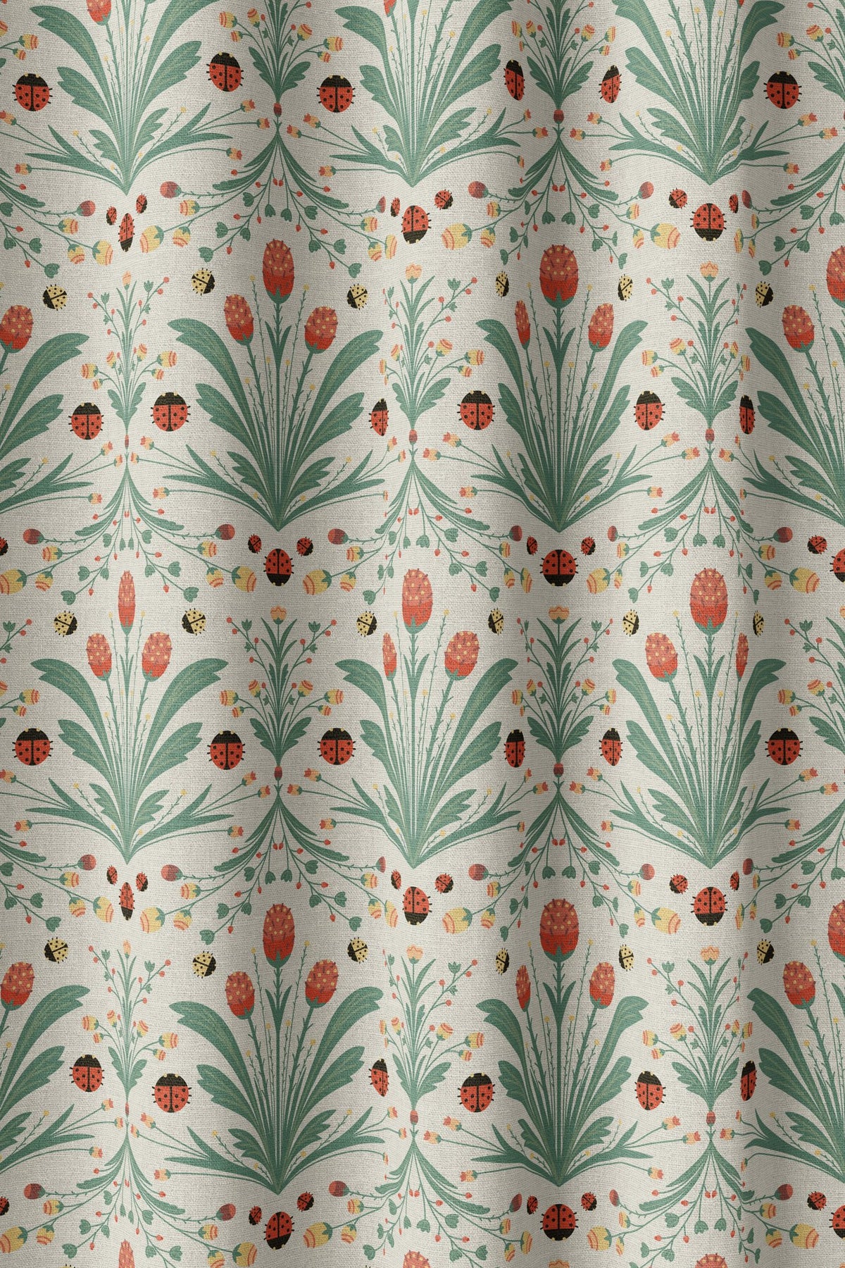 Flat view of the teal folk tulip print