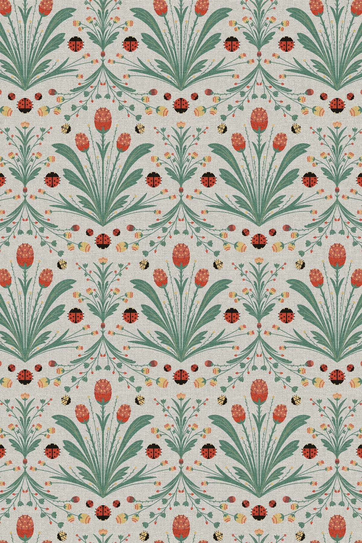 Close-up of the teal folk tulip pattern repeat