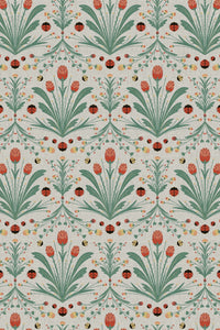 Close-up of the teal folk tulip pattern repeat