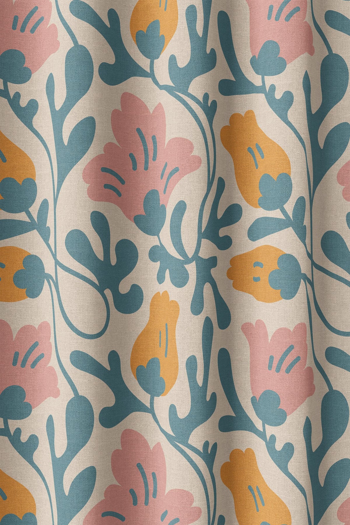 Flat view of the teal and pink abstract floral print