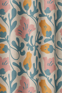 Flat view of the teal and pink abstract floral print