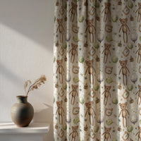 Soft daylight through a teddy bear nursery curtain