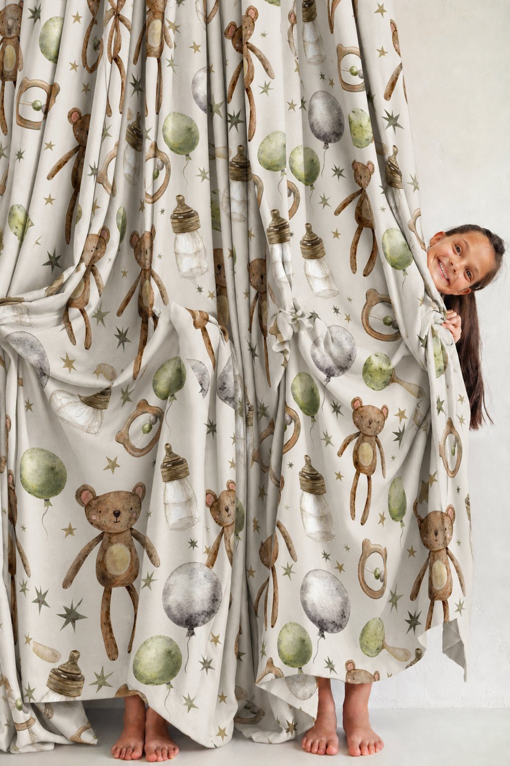 Teddy bear nursery curtains in a child's bedroom