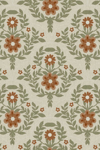 Close-up of the terracotta folk floral pattern repeat