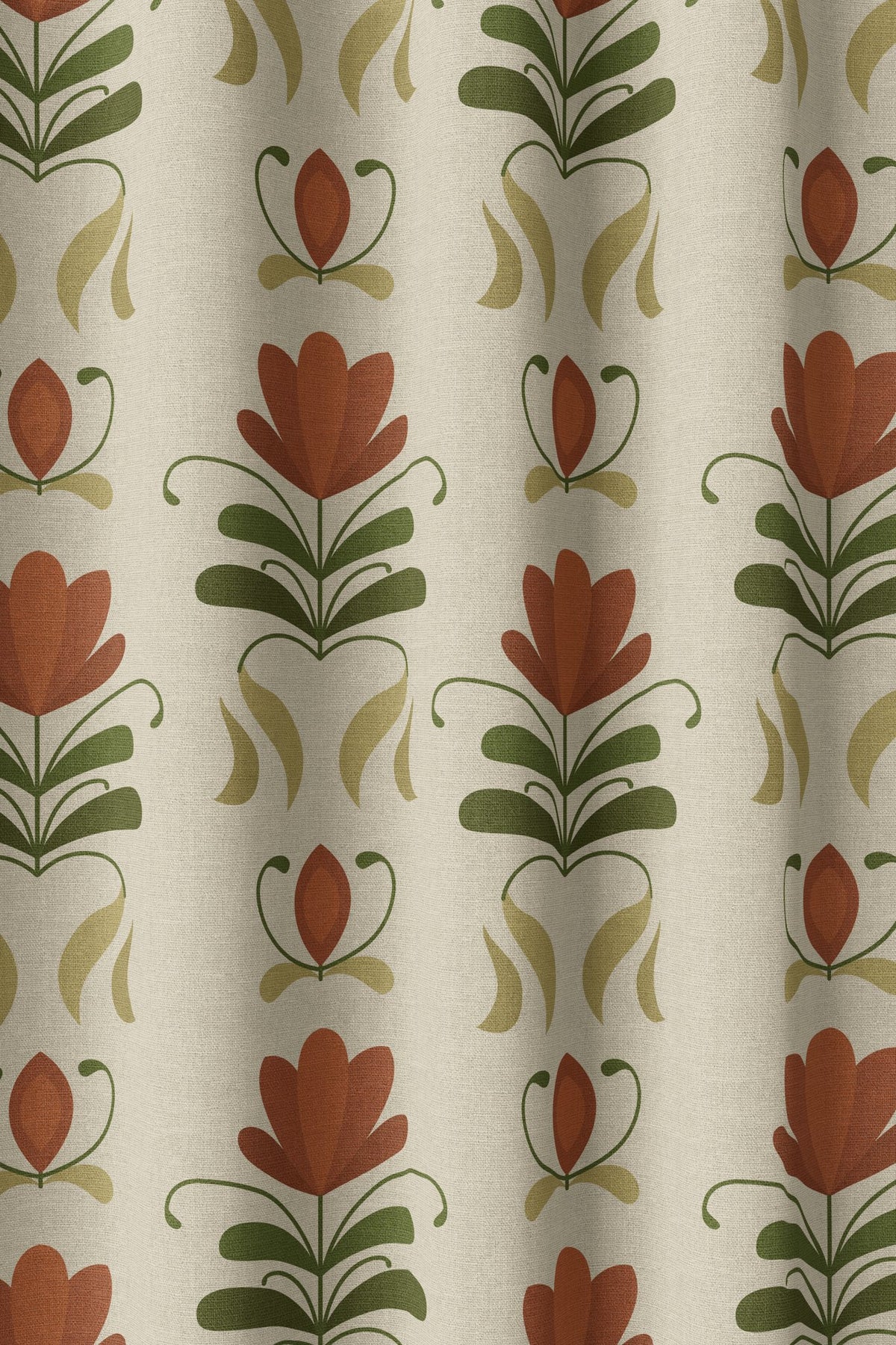 Flat view of the terracotta folk tulip print
