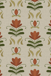 Close-up of the terracotta folk tulip pattern repeat
