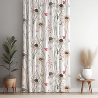 White minimal wildflower curtain panel against a white wall