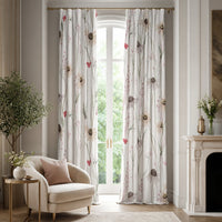 White minimal wildflower curtains in a living room